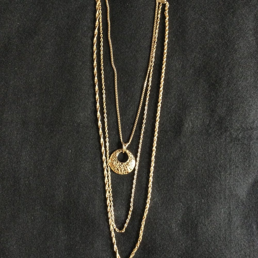 Women's 3 strand gold-tone metal chains with pendent necklace 29" long necklace